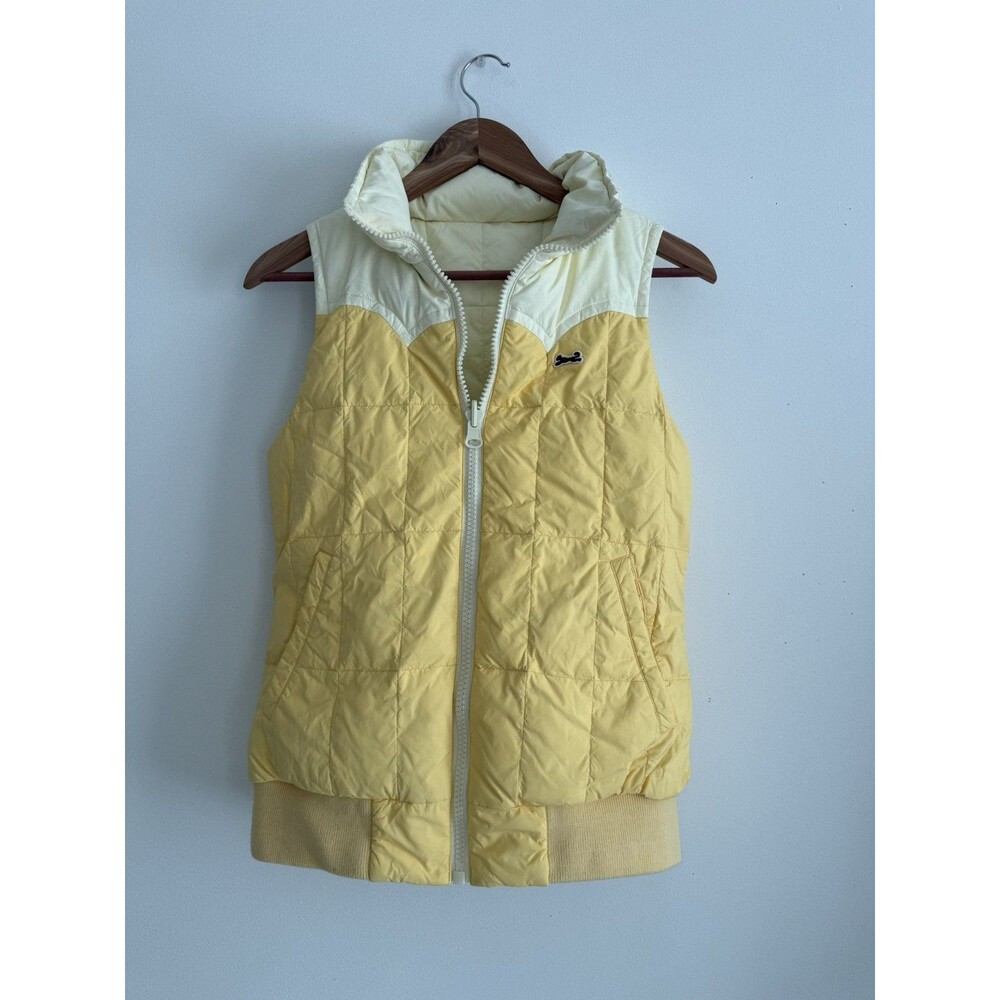 ✿ Le Tigre Yellow Quilted Puffer Vest Size S Zip Logo Patch Lightweight